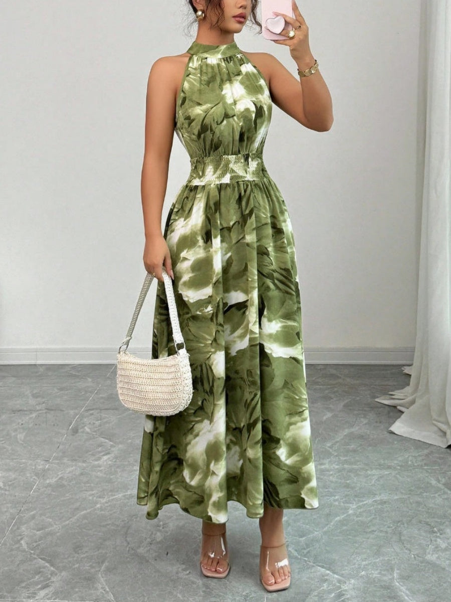 Printed Halter Sleeveless Vacation And Leisure Maxi Dresses