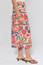 High Rise Floral Print Midi Skirt