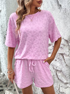 Sunflower Jacquard Short-sleeved T-shirt Strappy Shorts 2-piece Sets