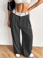 Color-blocked Suit Trousers Pocket Pleats Pants