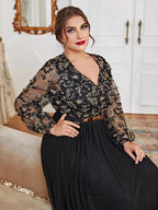 V-neck Black Splicing Formal Dress Banquet Maxi Dresses