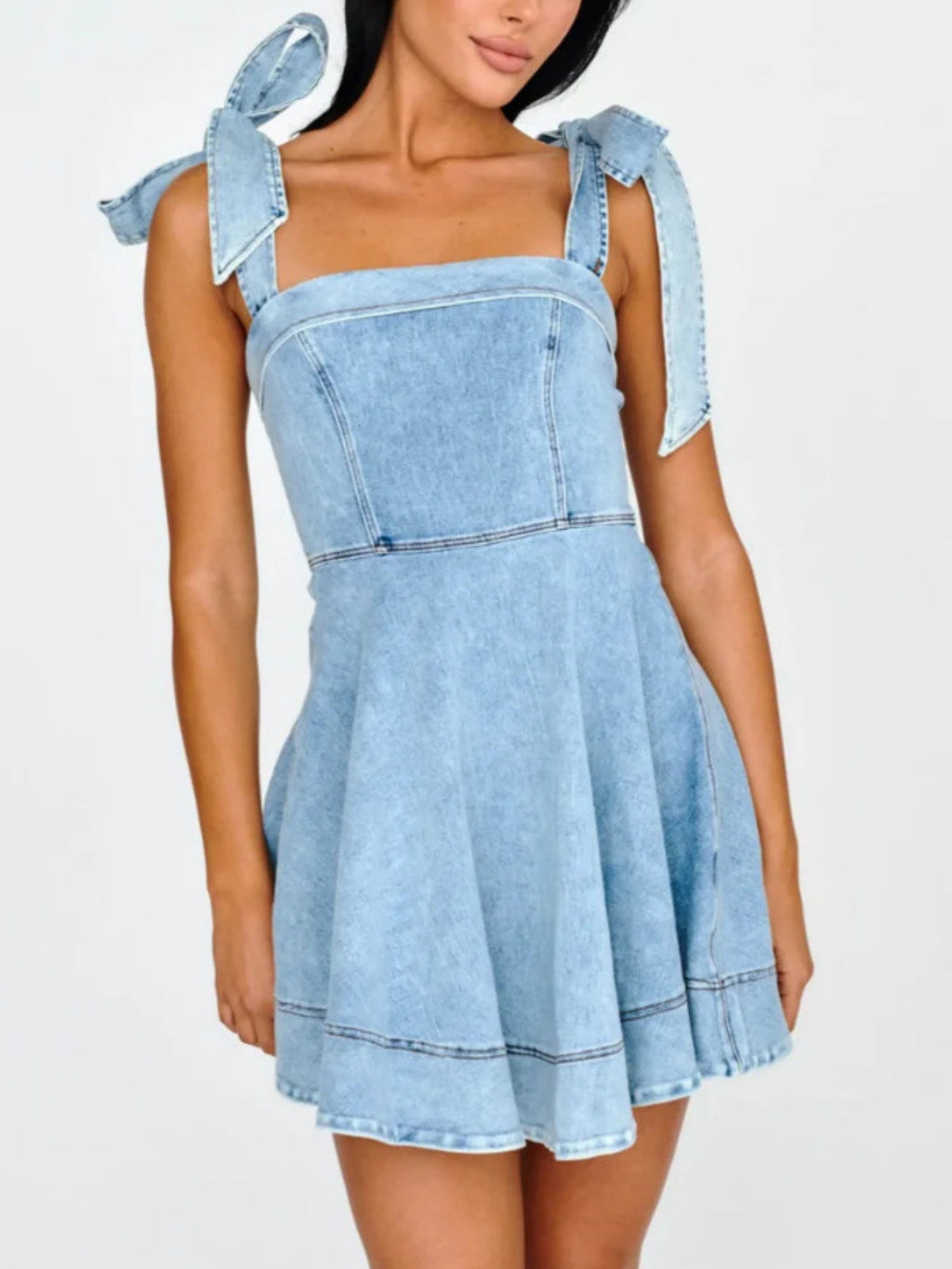 Denim Bow Tie Mini&Short Dresses