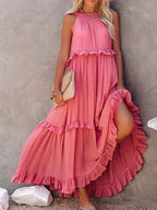 Ruffle Pleated Large Skirt Sleeveless Maxi Dresses