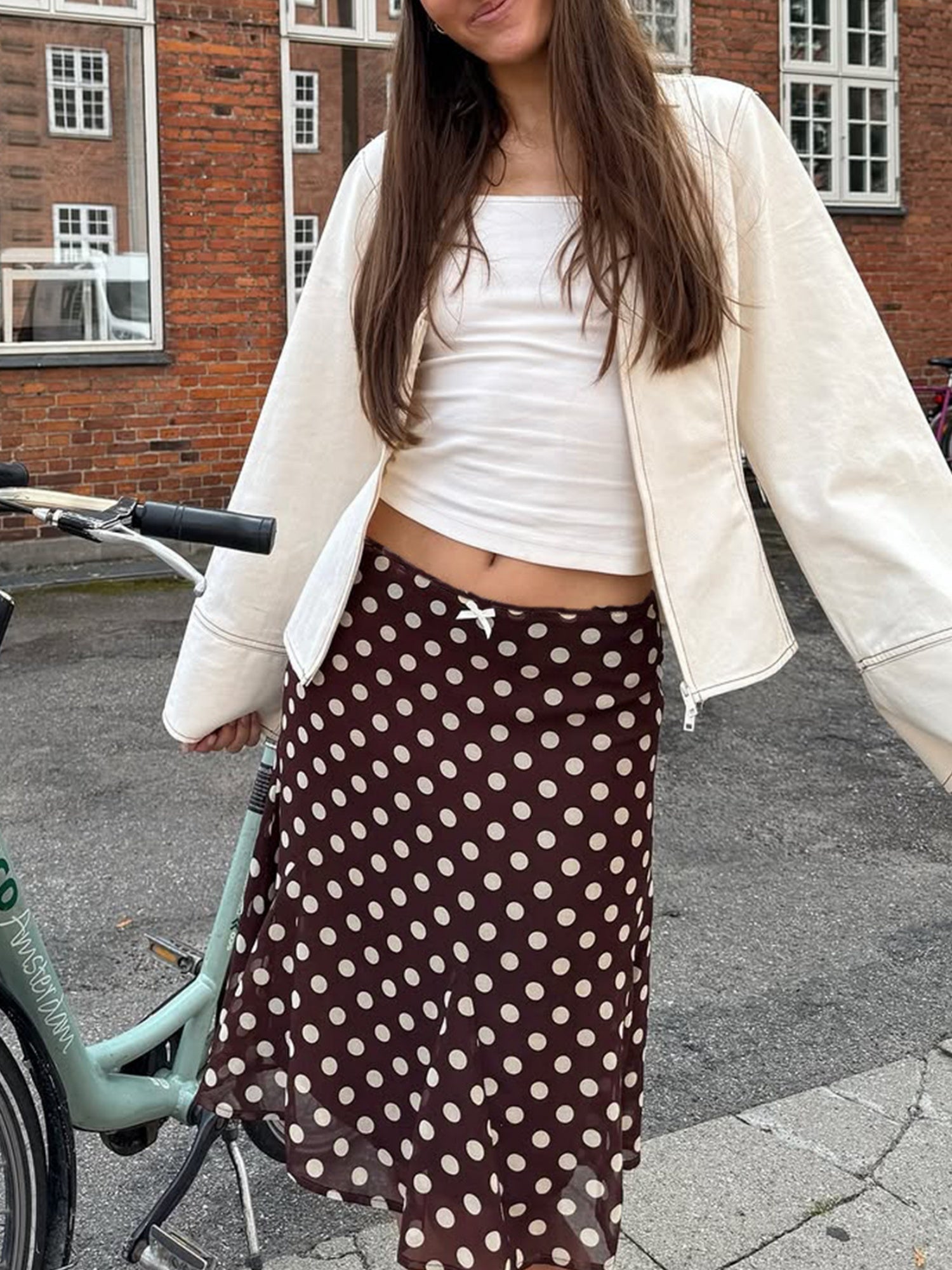 Polka Dots Bow Midi Skirt