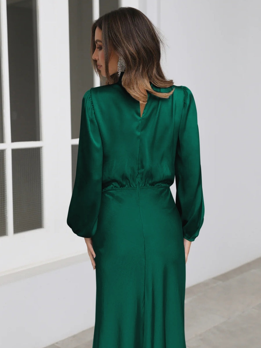 Satin Long Sleeve Loose Turtleneck Midi Dresses