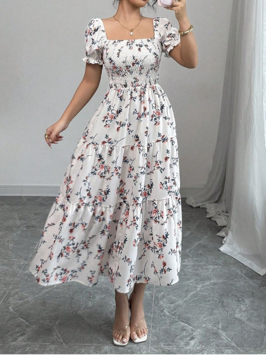 Puff Sleeve Printed Maxi Dresses