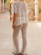 Loose-fitting Short-sleeved Shirt, Casual Trousers, See-through Cutout Sexy Vacation Sun Protection Beachwear