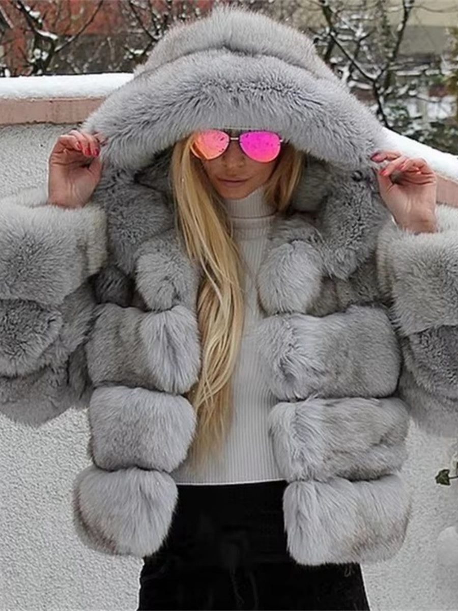 Artificial Fur Hooded Coat Parties Coats