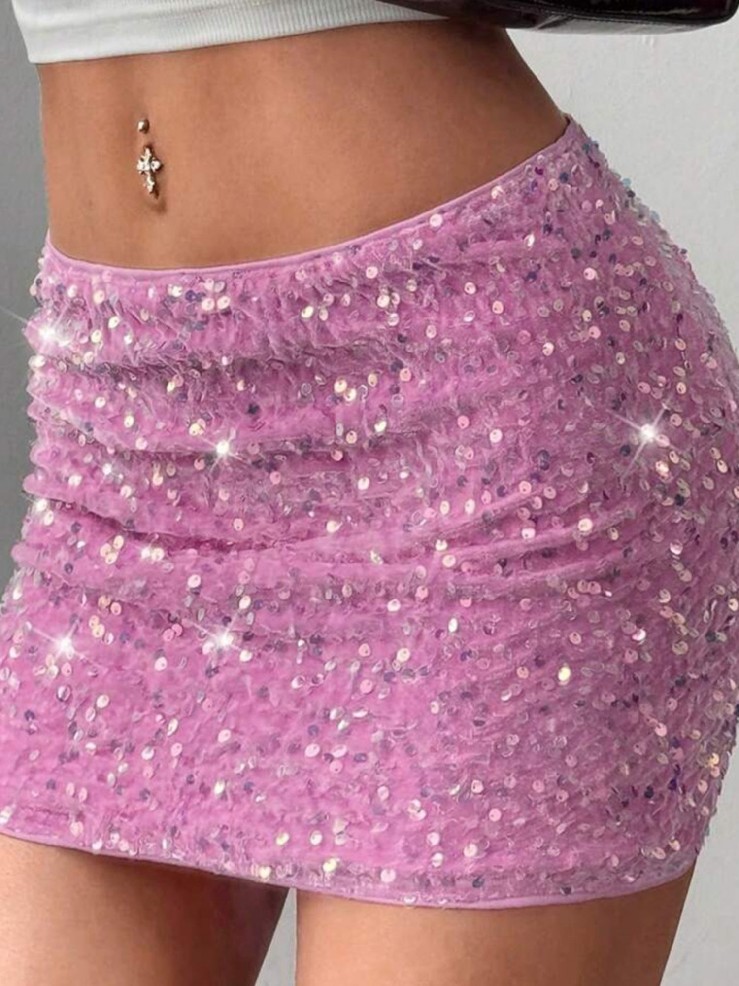 Sequined Velvet Hip Wrap Short Skirt
