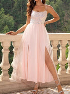 Sequins Mesh Splicing Suspenders Sweet Maxi Dresses