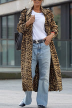 Lapel Open Front Leopard Midi Trendy Coat