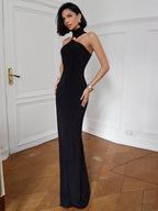 Metal Decoration Halter-neck Sleeveless Maxi Dresses