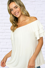 Off Shoulder Tiered Ruffle Top - Cream