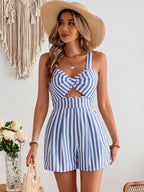 Striped Backless Cutout Cable Knit Jumpsuit