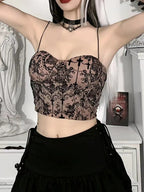 Flocking Printing With Breast Pads Backless Tight-fitting Tank Top