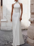 Halter Irregular Pleats Formal Dress Maxi Dresses
