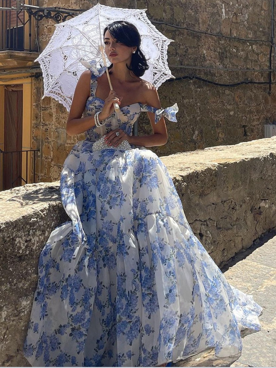 Floral Print Off-shoulder Long Dress