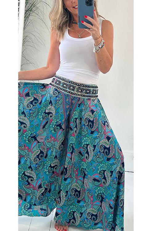 Elastic Waist Wide Leg Palazzo Printed Casual Pants