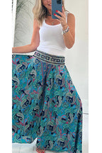 Elastic Waist Wide Leg Palazzo Printed Casual Pants
