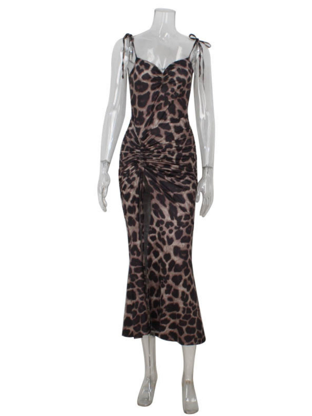 Leopard Print High-waisted Halter Top Split Hip Wrap Maxi Dresses