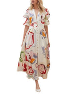 Printed Buttons Shirt Dress Vacation Maxi Dresses