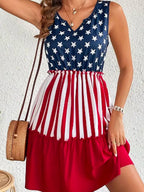 Stars And Stripes Print Sleeveless V-neck Mini&Short Dresses