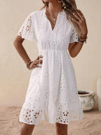 Lace Cutout Embroidered Lace V-neck Tie Mini&Short Dresses