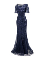 Embroidery Sequins Fishtail Spliced Mesh Formal Dress Maxi Dresses