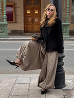 Cotton Blend Lantern Pants Plaid Breathable Leisure Pants