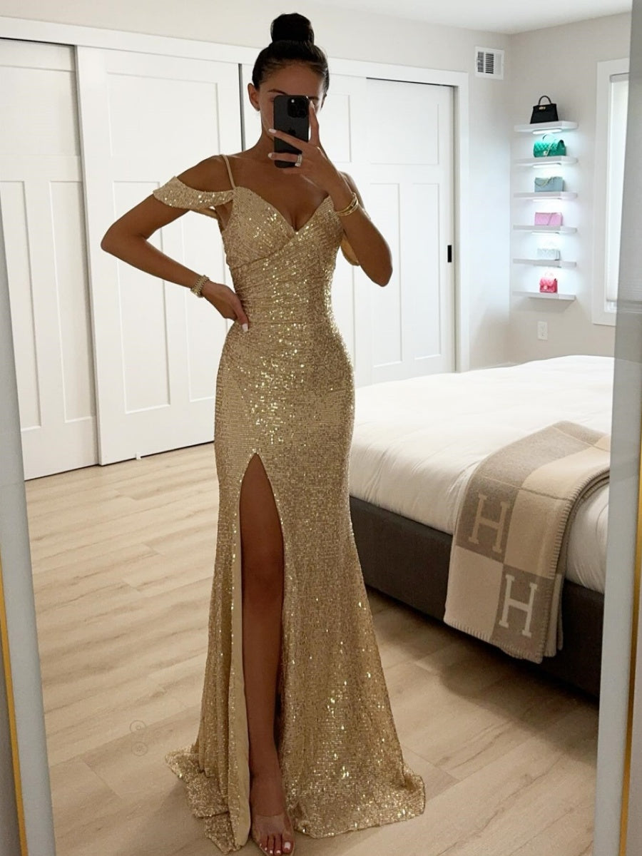 Sequins Slit Formal Dress Maxi Dresses