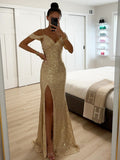 Sequins Slit Formal Dress Maxi Dresses