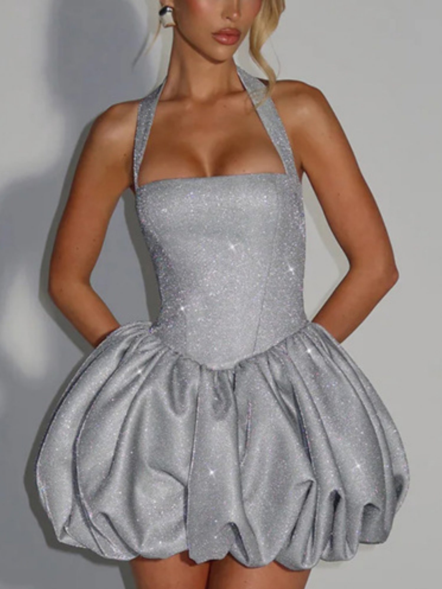 Glitter Neck Strap Slim-fit Mini&Short Dresses