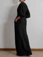 V-neck Waist Wrap Grace Temperament Maxi Dresses
