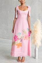 Bow Shoulder Floral Print Swing Maxi Cami Dress