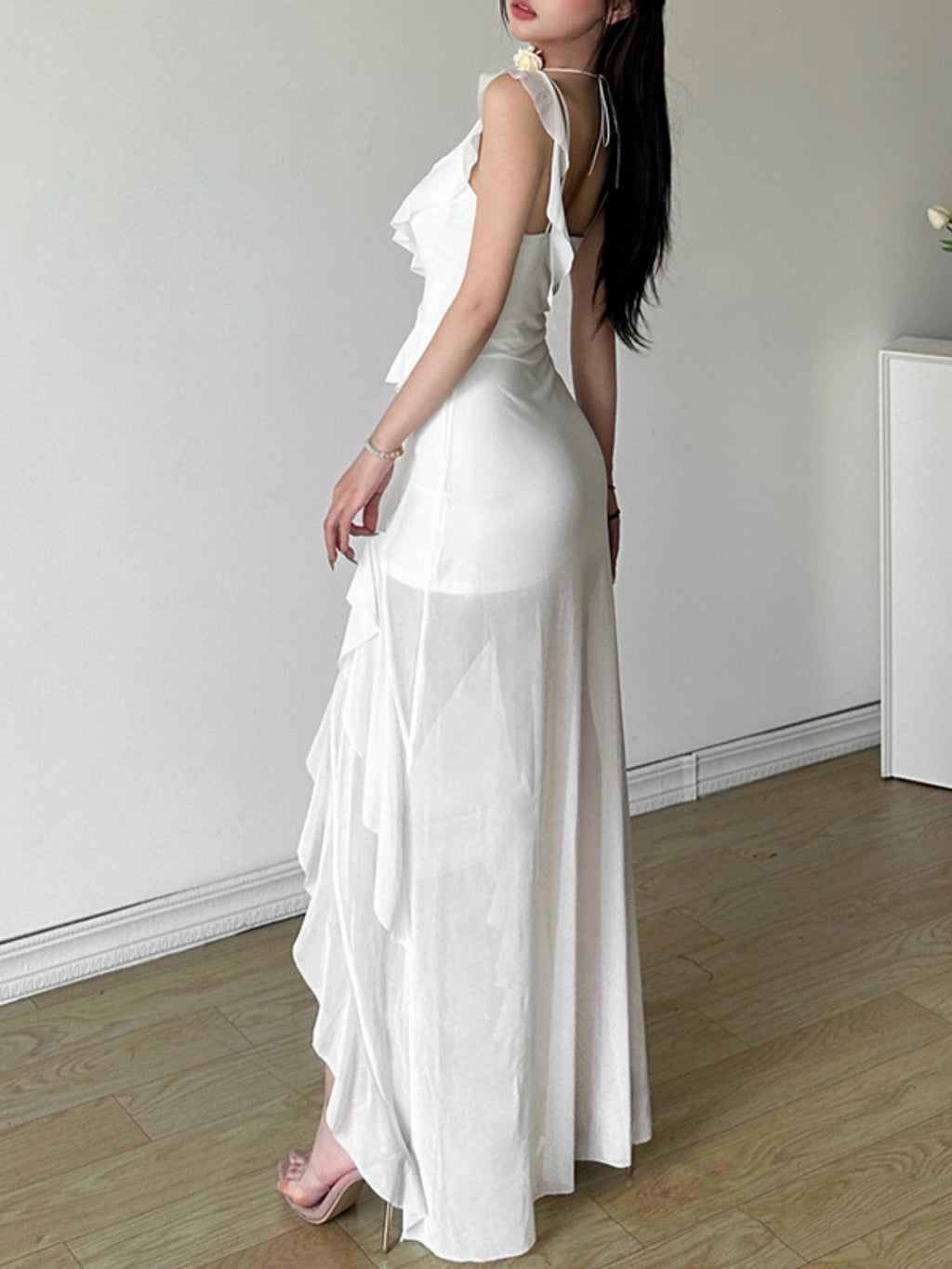 Ruffle Irregular Spaghetti Strap Backless Mini&Short Dresses