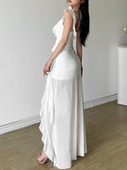 Ruffle Irregular Spaghetti Strap Backless Mini&Short Dresses