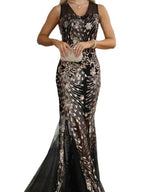 Sleeveless Sequins Mesh Formal Dress Banquet Maxi Dresses