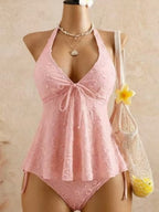 Halter-neck Vacation Bikini Swimsuit For Women, Two-piece Set