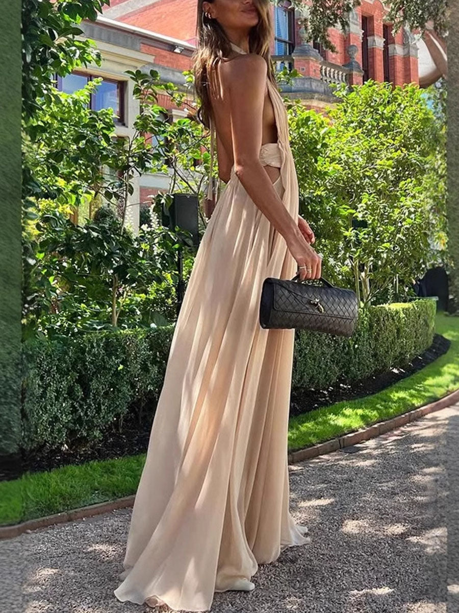 Pleated Halter Evening Dress