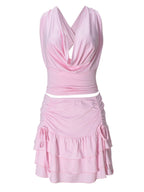 Drape-neck Top Ruffled Mini Skirt 2-piece Sets