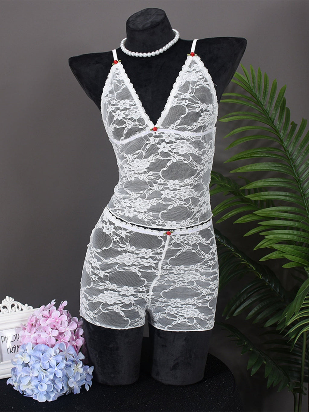 Lace See-through Tank Top And Shorts 2-piece Sets
