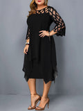 Geometry Splicing Three-quarter Sleeves Irregular Hem Chiffon Midi Dresses