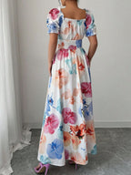 Color One-shoulder Collar Flowers Maxi Dresses