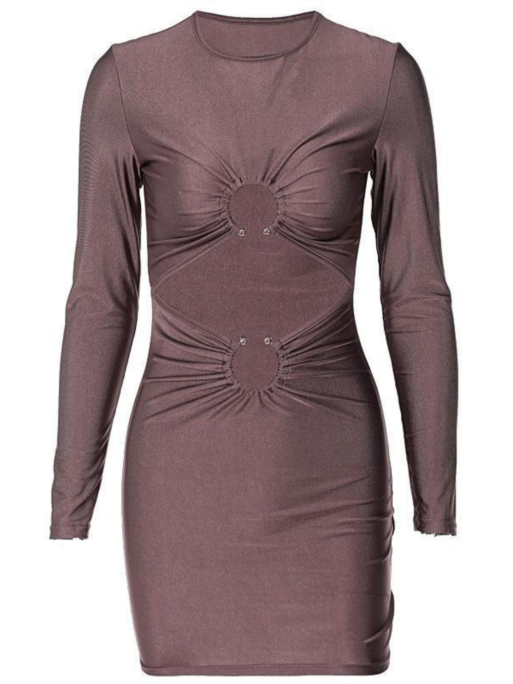 Hollow Out Metal Decoration Slim Fit Hip Body Long Sleeves Mini&Short Dresses