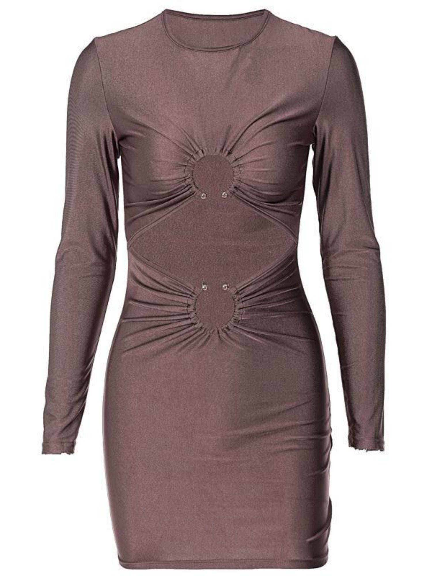 Hollow Out Metal Decoration Slim Fit Hip Body Long Sleeves Mini&Short Dresses