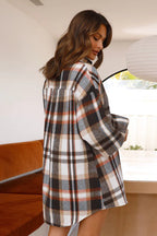 Plaid Oversized Balloon Sleeve Button Front Shirt Mini Dress