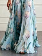 Floral Printed Parties V-neck Sleeveless Maxi Dresses