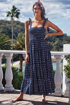 Floral Print Smocked Tie Shoulder Tiered Ruffle Maxi Dress