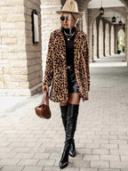 Polyester Leopard Print Short Fur Coat