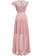 Lace Cutout Lace Patchwork Short-sleeved Long Dress